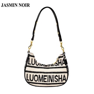 Jasmin NOIR กระเป๋าสะพายไหล่ กระเป๋าถือ พิมพ์ลายตัวอักษร และดวงจันทร์ สําหรับผู้หญิง