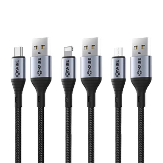 OWIRE สายชาร์จ 2.4A 3A สายไนลอนถัก ทนทาน ชาร์จเร็ว Fast Charge สําหรับ โทรศัพท์มือถือ แท็บเล็ต 2in1 3in1