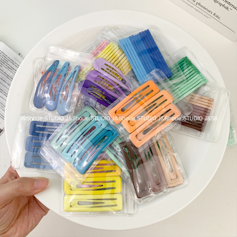 Kf506 กิ๊บติดผม ทรงสี่เหลี่ยมผืนผ้า เนื้อแมตต์ ลายหยดน้ํา สีแคนดี้ สไตล์เกาหลี สําหรับเด็กผู้หญิง 3 ชิ้น ต่อถุง