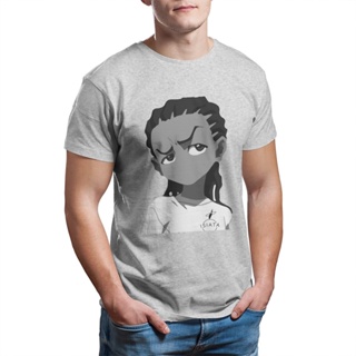 เสื้อยืดวินเทจ The Boondocks ไรลีย์ฟรีแมนเสื้อยืดผู้ชายการ์ตูนเสื้อยืดวินเทจเสื้อยืดแขนสั้น Crewneck เสื้อยืดผ้าฝ้ายบริส