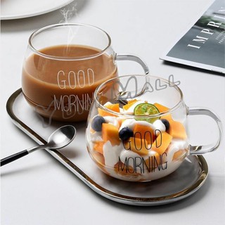 Yuki แก้วกาแฟ สกินตัวหนังสือ Good MORNING  ดีไซน์เลิศ  Breakfast glass