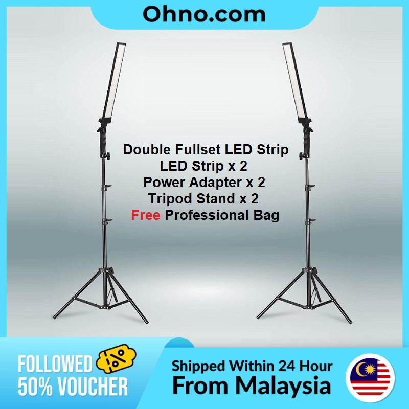 Double Fullset 40 ซม.24W 5500K Professional Led Strip Band Dimmer สวิทช์ Softbox ชุดพร้อมขาตั้งสําหร