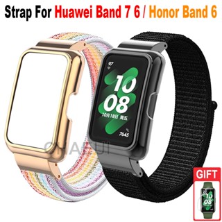 สายนาฬิกาข้อมือไนล่อน พร้อมเคส แบบเปลี่ยน สําหรับ Huawei Band 7 6 Honor Band 6 Huawei Band 8