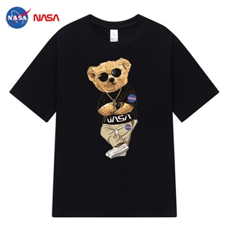 เสื้อยืดแขนสั้น คอกลม ผ้าฝ้าย พิมพ์ลาย NASA ทรงหลวม ขนาดใหญ่ แฟชั่นฤดูร้อน สําหรับผู้ชาย