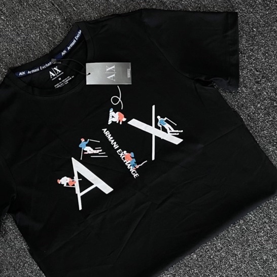ผู้ชายผู้หญิงคู่สไตล์เสื้อยืด ARMANI EXCHARGE รูปแบบอินเทรนด์พิมพ์ตัวอักษรป้าย + Tag