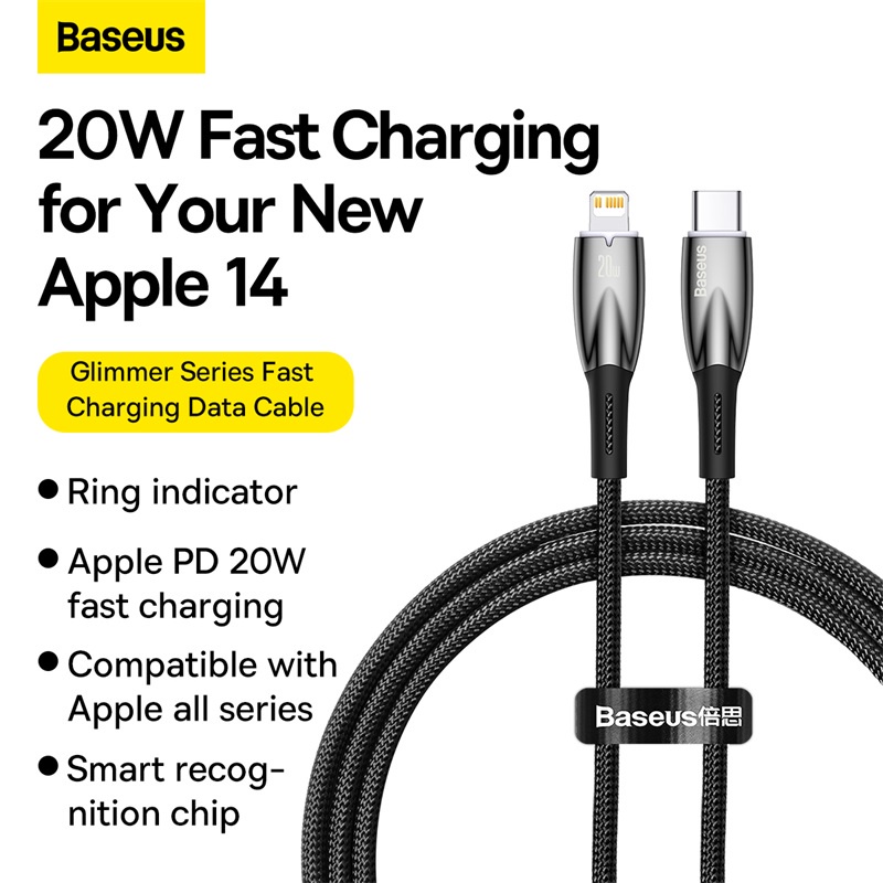 Baseus Light Ring Series สายชาร์จเร็ว 20W USB-C เป็น iP สำหรับ iP14/13/12 Pro Max