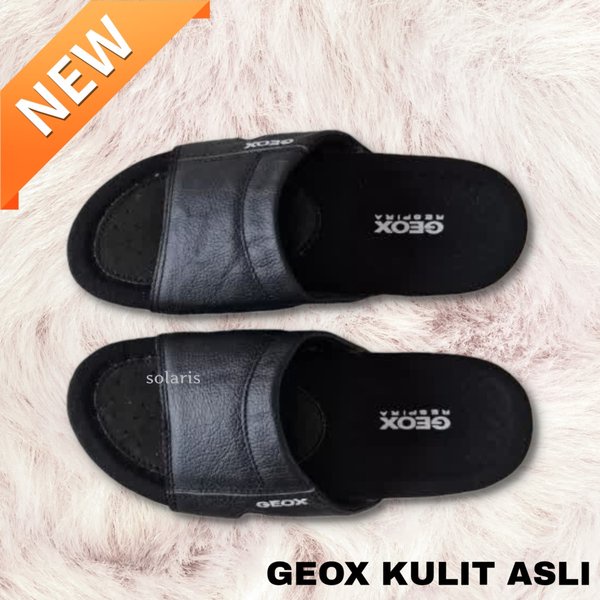 Hitam Black geox หนังแท้ Slop men& 39;s รองเท้าแตะ - รองเท้าแตะ geox เบาและนุ่ม& 39;s