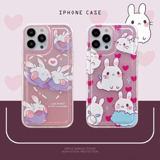 ✨ส่งเชือกเส้นเล็ก✨เคสไอโฟน14 Pro Max 13 12 11 เคส for iPhone 14พลัส น่ารัก กระต่าย พกง่ายๆ การป้องกันการตก Case