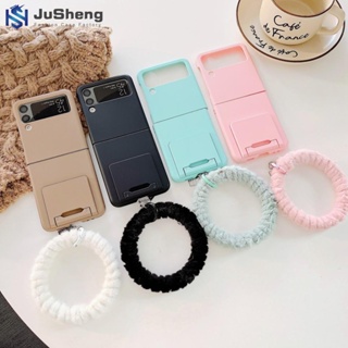 Jusheng เคสโทรศัพท์มือถือ ผ้ากํามะหยี่ขนนิ่ม พร้อมแหวนขาตั้ง สําหรับ Samsung Z Flip5 Z Flip4 Z Flip3