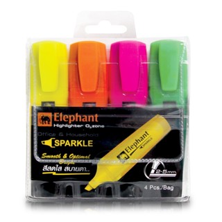 SPARKLE ตราช้าง ปากกา เน้นข้อความ สปาร์คเกิ้ล แพ็คคละ 4 สี