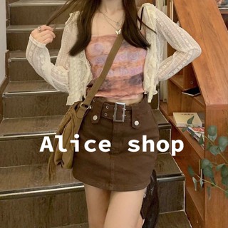 Alice  กระโปรงยีนส์ผู้หญิง เอวสูงกระโปรงทรงเอ สไตล์เกาหลี 2022 ใหม่  สบาย Chic สวยงาม Stylish Q021021 36Z230909