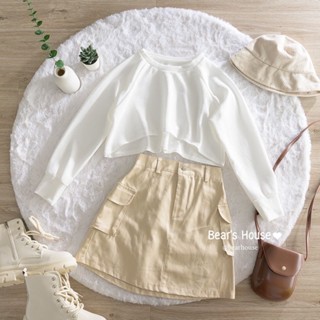 Diary Crop เสื้อครอป แขนยาว สไตล์Minimal สีเอิร์ธโทน ***เฉพาะเสื้อ ไม่รวมกระโปรง***