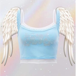 ꙳ ⋆ ⸝⸝ เสื้อสายเดี่ยว สีฟ้าพาสเทล น่ารักมากก แฟชั่นy2k🧚‍♀️🌟❕