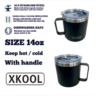 Xkool แก้วน้ำ14oz/420ml มาพร้อมหูจับ สีพื้นเก็บอุณหภูมิความเย็น,ร้อน สีพื้นแบบหนา เนื้อแก้วเป็นสแตนเลส 304