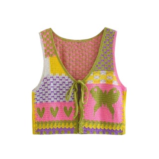 พร้อมส่ง เสื้อกั๊กไหมพรมถัก สไตล์โบฮีเมียน T047
