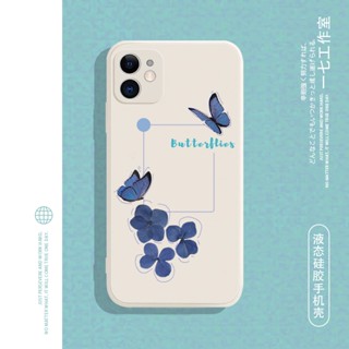 Blue butterfly~เคสไอโฟน iPhone Xr Xs X max 13 14 pro max 8พลัส เคส iPhone 14 7 8 se2020 case 12 11 pro phone cover นิ่ม