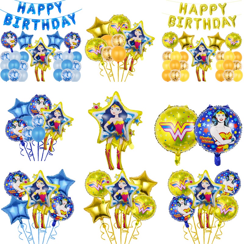 Wonder Woman Theme ฟอยล์บอลลูนชุด DC Marvel Superhero บอลลูนเด็ก Happy Birthday Party ตกแต่ง