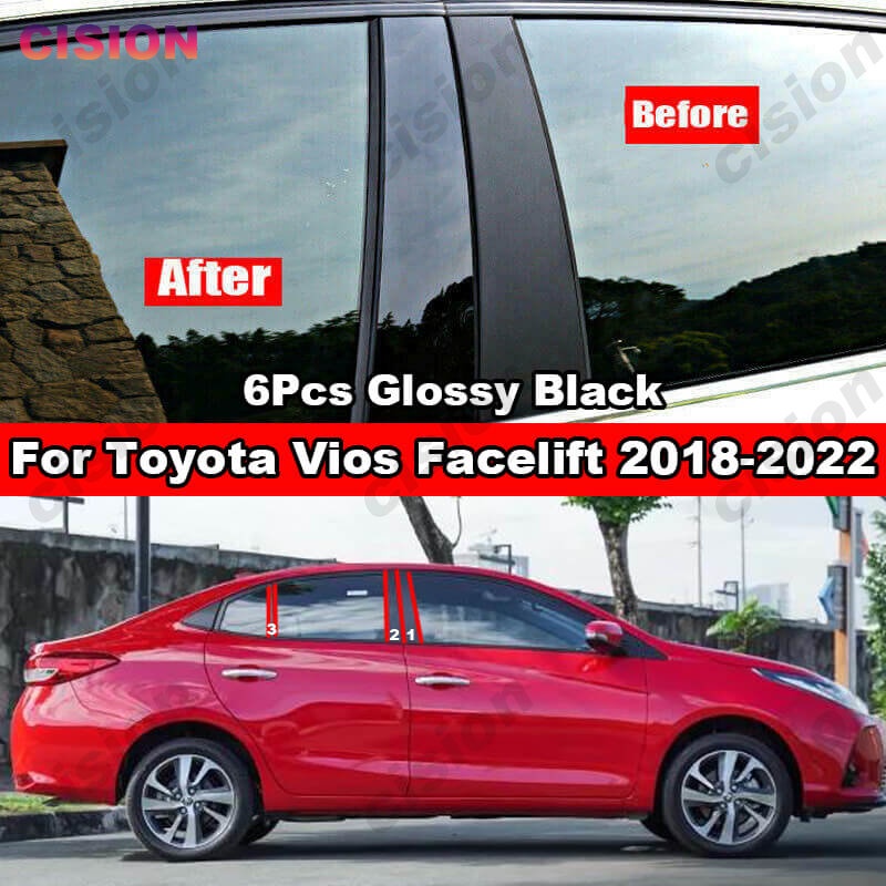 สติกเกอร์คาร์บอนไฟเบอร์ สีดํามันวาว สําหรับ Toyota Vios Facelift 2018-2022 Yaris Ativ 2017-2021 6 ชิ้น