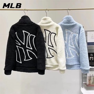 เสื้อโค้ทแจ็กเก็ต ผ้าแคชเมียร์ ปักลายโลโก้ MLB NY ขนาดใหญ่ แฟชั่นฤดูหนาว สําหรับผู้ชาย และผู้หญิง