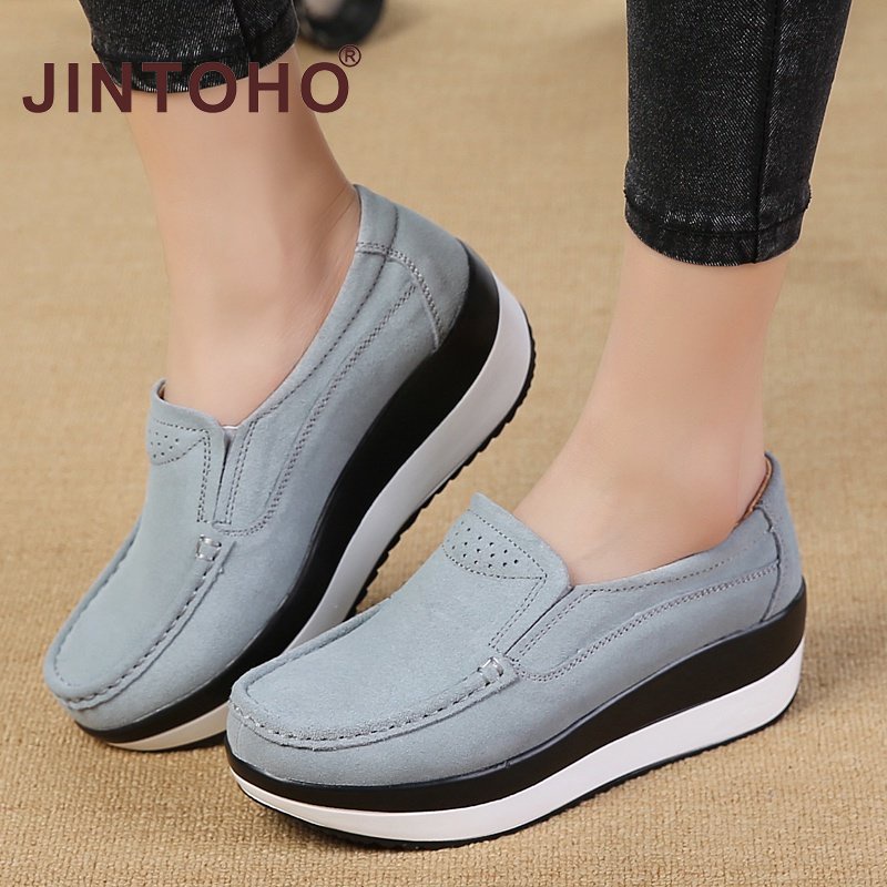 【JINTOHO】รองเท้าโลฟเฟอร์ลําลอง หนังนิ่ม ส้นหนา กันลื่น เพิ่มความสูง แฟชั่นสําหรับสตรี