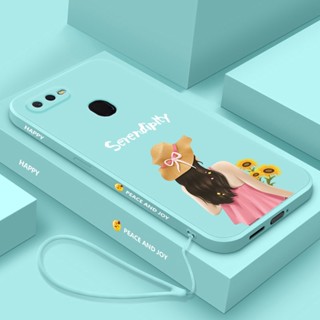 เคสโทรศัพท์มือถือ ซิลิโคน ขอบตรง ลายตัวอักษร พร้อมสายคล้อง สําหรับ Samsung A02S A03 A31 A12 A7 2018 A51 A71