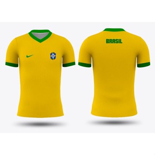 เสื้อยืด คอวี พิมพ์ลาย Brazil World cup สไตล์บราซิล 2022