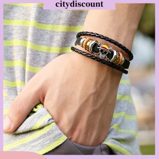 &lt;citydiscount&gt;  City_สร้อยข้อมือบุรุษ หนังถัก ประดับกะโหลก Charm