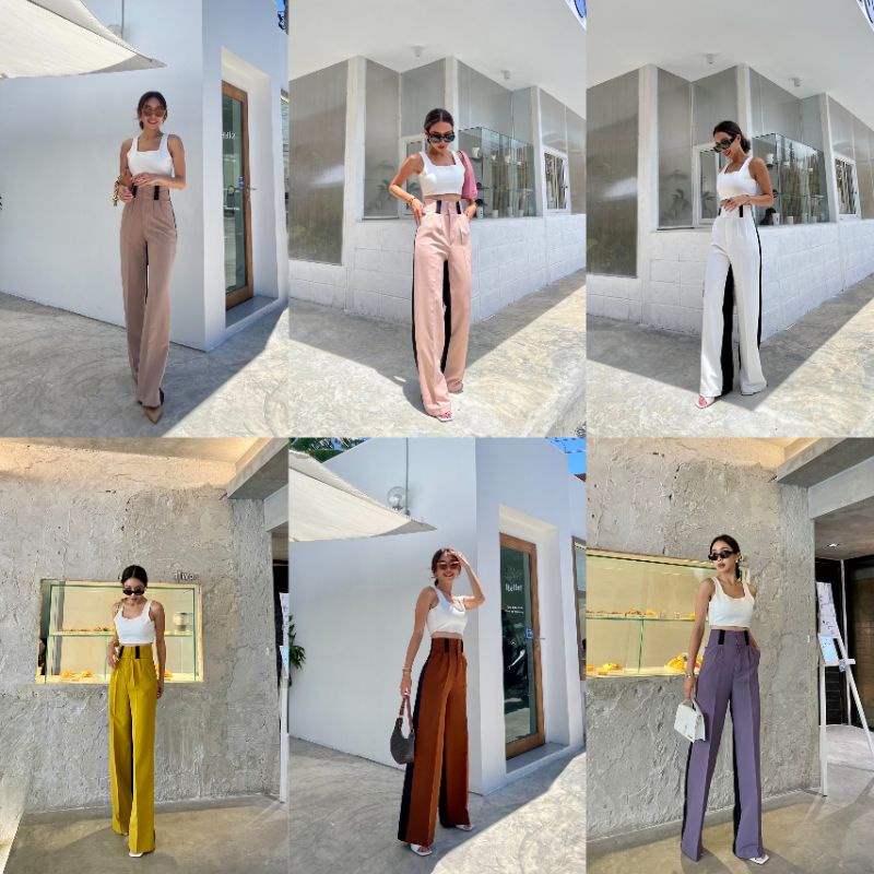 Isabella two-tone pants กางเกงทรงกระบอกดีเทล2สี