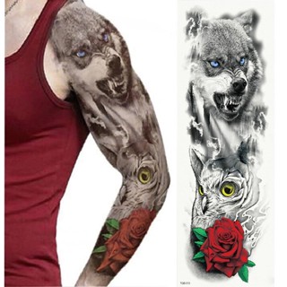 1 Piece Temporary Tattoo Sticker Russian Bear Rose Flower Pattern Full Flower Tattoo with Arm Body Art Big Large Fake Tattoo