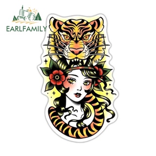 Earlfamily สติกเกอร์รอยสัก ลายอนิเมะ Tiger Beauty ขนาด 13 ซม. x 8.2 ซม. กันรอยขีดข่วน สําหรับติดตกแต่งรถยนต์