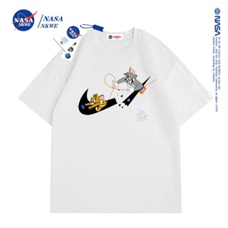 เสื้อยืดแขนสั้น พิมพ์ลาย NASA co-branded cat and mouse ขนาดใหญ่ สําหรับผู้ชาย และผู้หญิง