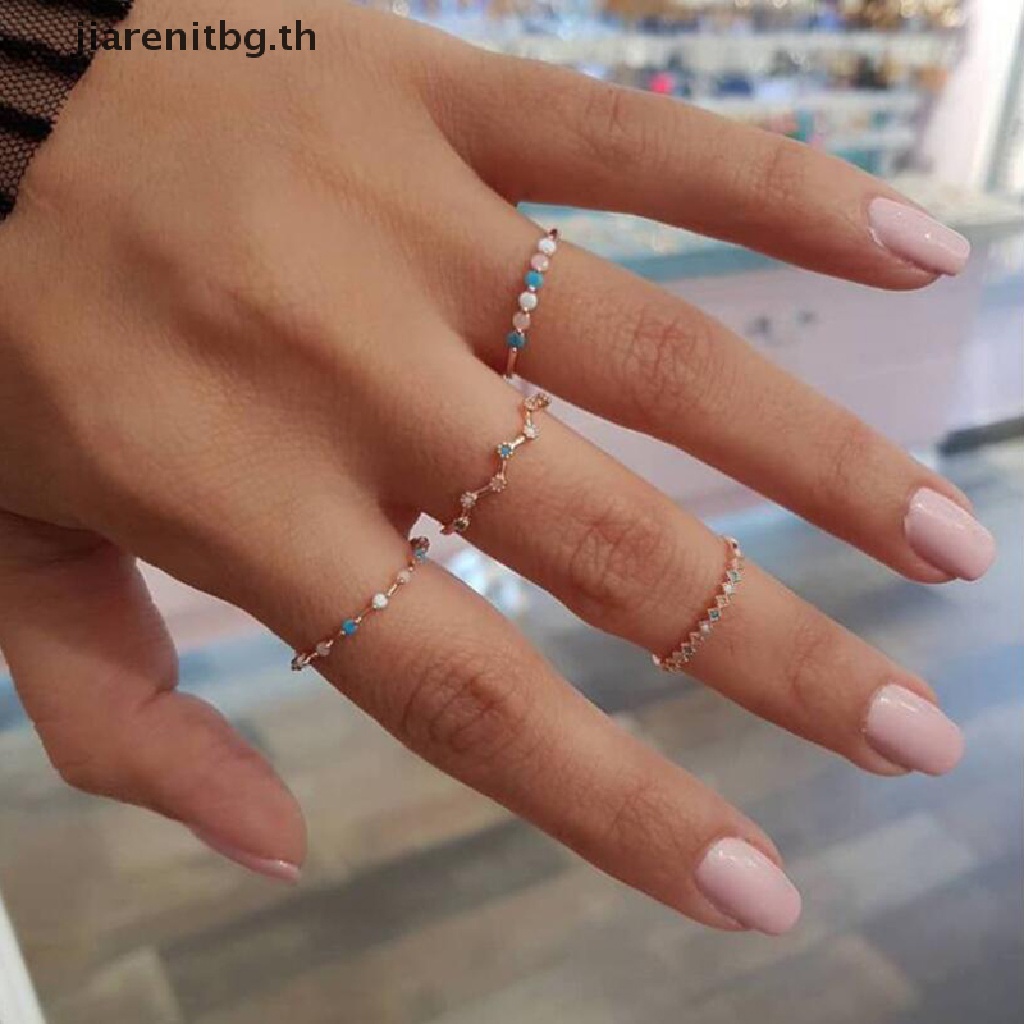 Renbg ชุดแหวนนิ้วมือ หินคริสตัล หลากสี สไตล์โบฮีเมียน เครื่องประดับ สําหรับงานแต่งงาน ของขวัญ 4 ชิ้น ต่อชุด