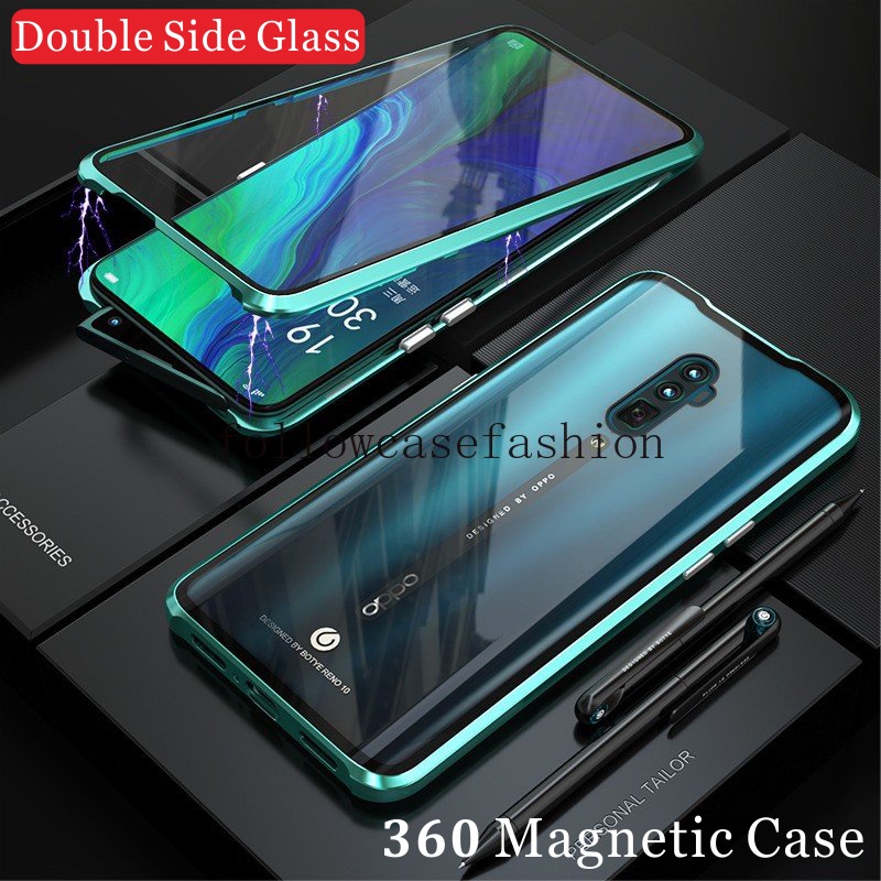 เคสโทรศัพท์มือถือกระจกนิรภัย ฝาพับแม่เหล็ก ป้องกัน 360 องศา สองด้าน กันกระแทก สําหรับ OPPO A9 A5 202