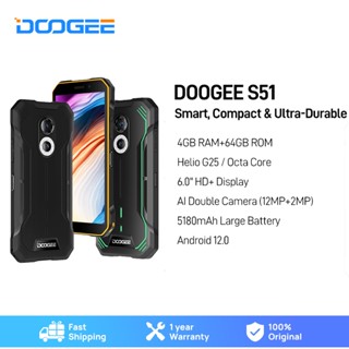 DOOGEE S51 Rugged Phone 4GB +64GB 12MP AI Double Camera 5180mAh Cellphone 6.0" HD Octa Core Phone 8MP Front Camera