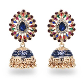 Bollywood อินเดีย Jhumka Jhumki ต่างหูลูกปัดมุก สําหรับผู้หญิง โบโฮ คริสตัล แขวนต่างหู เพนเดนเตส เครื่องประดับ