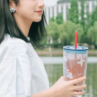 LocknLock แก้วพลาสติก 2 ชั้นพร้อมหลอด Double Wall Cold Cup รุ่น HAP507