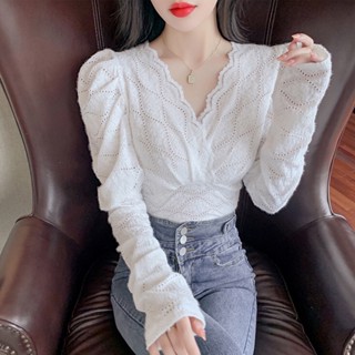 Lady_Sakura✨1958/AI.E#เสื้อลุกไม้เเขนยาวทรงคอวิ#เสื้อแฟชั่นแขนยาวสไตล์เกาหลี