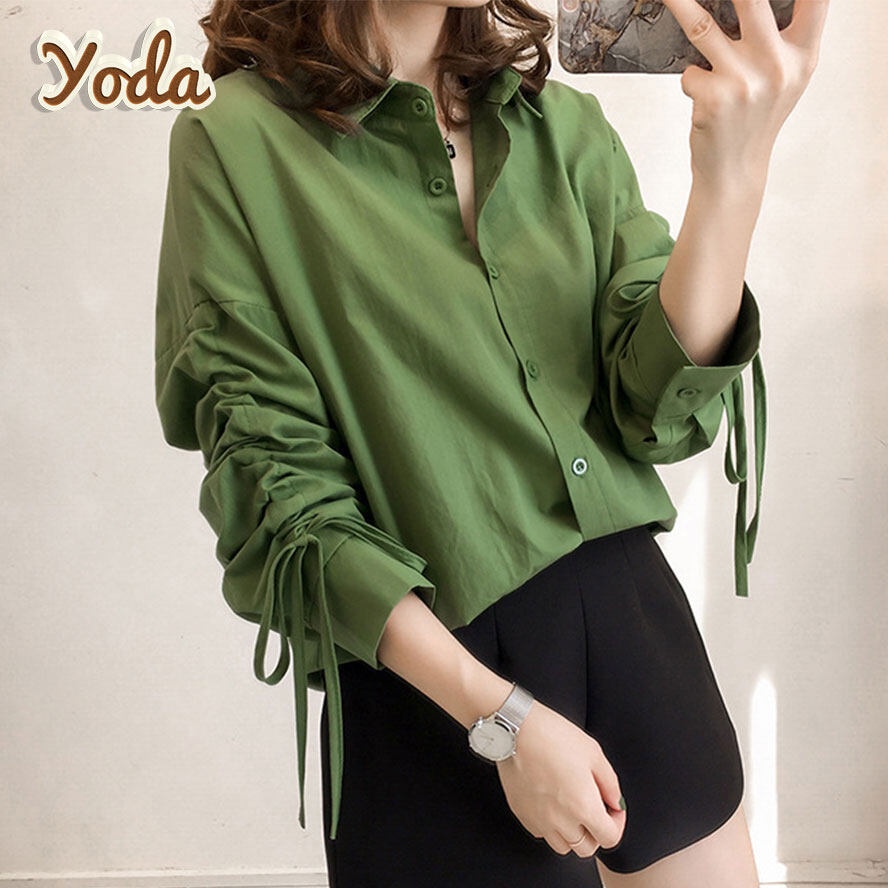 เสื้อตัวยาว แขนยาวผู้โบว์ ผู้หญิง ผ้าทิ้งตัว เสื้อผู้หญิง - Yoda [146]