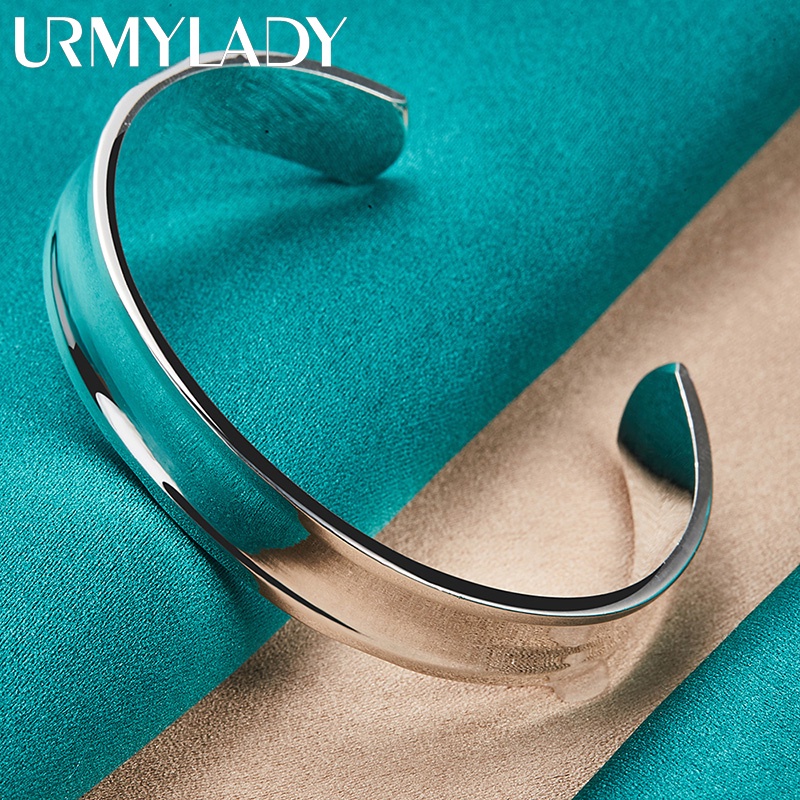 Urmylady กําไลข้อมือเงินแท้ 925 ทรงกลมแบน 12 มม. เครื่องประดับแฟชั่น สําหรับผู้หญิง งานแต่งงาน หมั้น