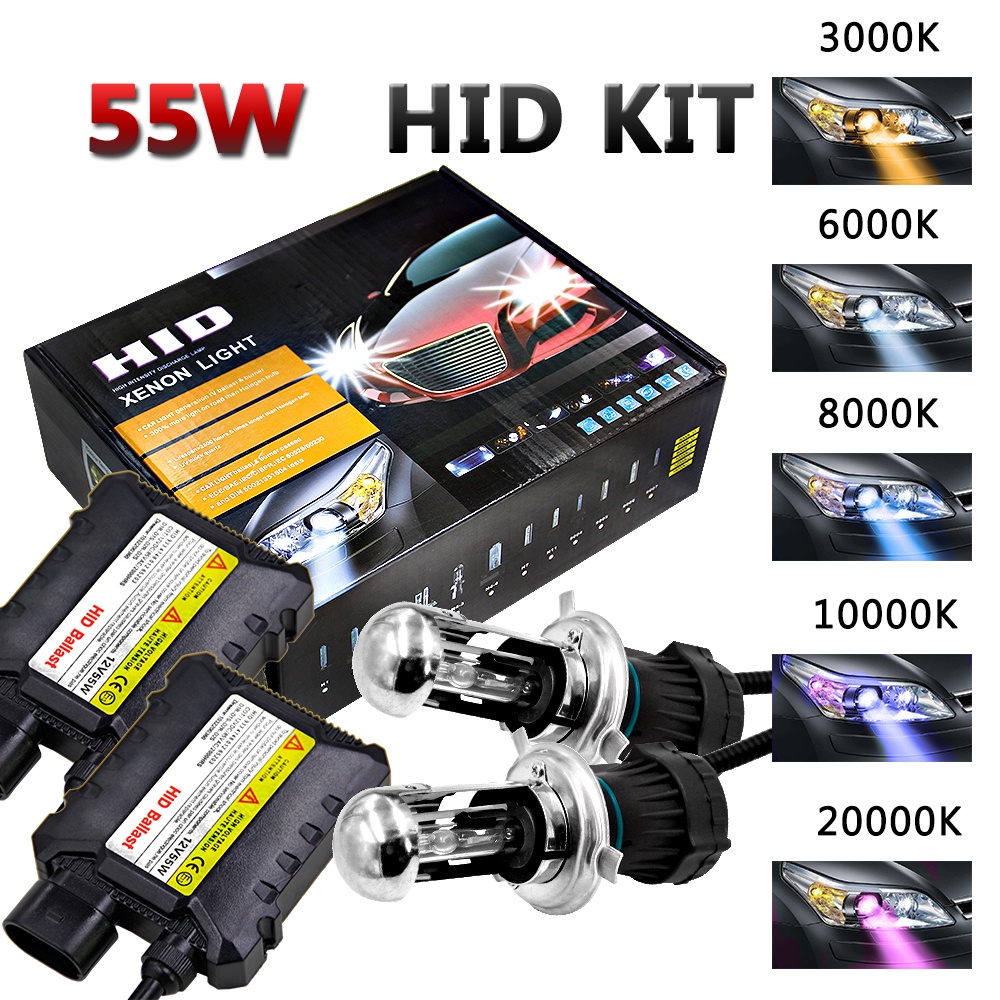 55W HID Xenon H4 Bulbs Kit H4 Xenon Bi-xenon Headlight Bulb H4 Ignition Unit Block Bulbs Kit Electro