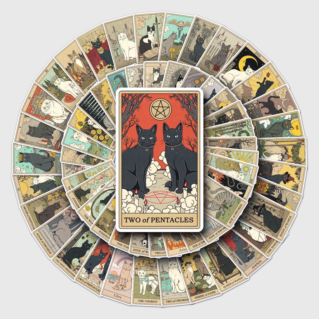 พร้อมส่ง ไพ่ทาโรต์ Cat เหมียว Tarot sticker สติกเกอร์กันน้ำรูปแบบที่แตกต่างกัน 62/72/78ชิ้น