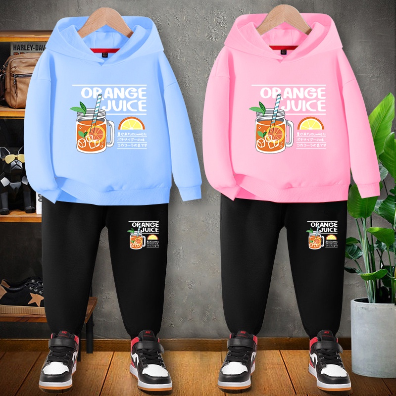E06+K06Bชุดเซ็ทเด็กกีฬาเสื้อฮู้ด+กางเกงขายาวลายแฟชั่งใส่ออกเทียวหรือออกกำลังกายได้สบายฯใส่ได้ทั้งเด็