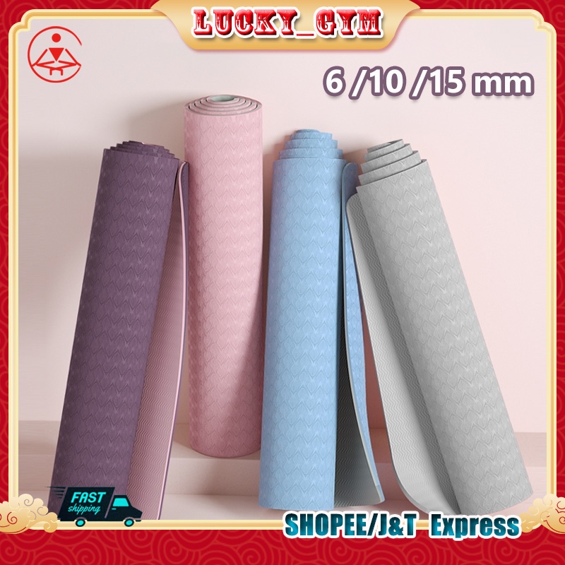 เสื่อโยคะ yoga mat 6mm TPE ทูโทน กันลื่น ออกกำลังกาย fitness yoga map แบบมีปุ่มกันลื่น กระชับหุ่นสวย
