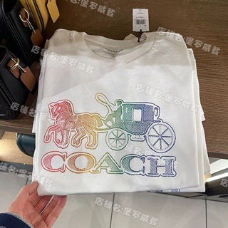 เสื้อยืดแขนสั้น คอกลม พิมพ์ลายโลโก้ Coach ไล่โทนสี สําหรับผู้ชาย และผู้หญิง