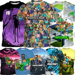 *ENX* เสื้อยืดแขนสั้น พิมพ์ลายการ์ตูน Minecraft Game แฟชั่นสําหรับเด็กผู้ชาย อายุ 3-13 ปี