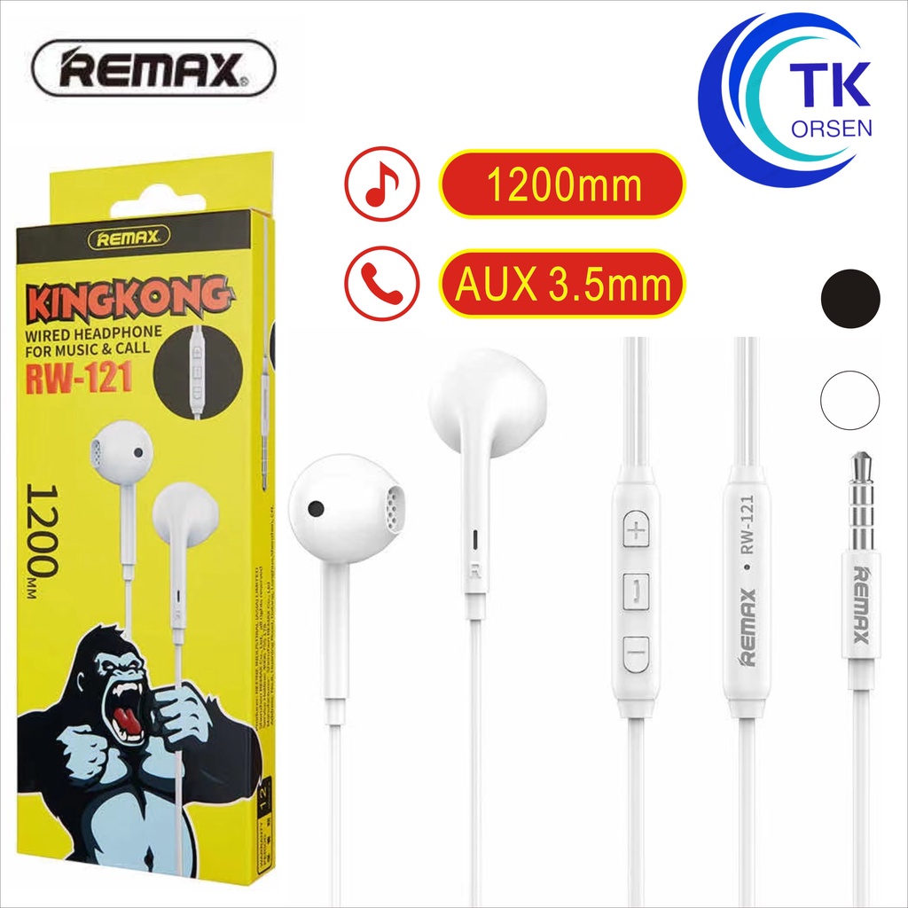 REMAX RW-121 เสียงดี หูฟังเพลง+คุยโทรศัพท์  FOR MUSIC&CALL หูฟังรุ่นใหม่ล่าสุด ยาว1.2เมตร มีไมค์คุยโทรศัพท์ ได้ ของแท้
