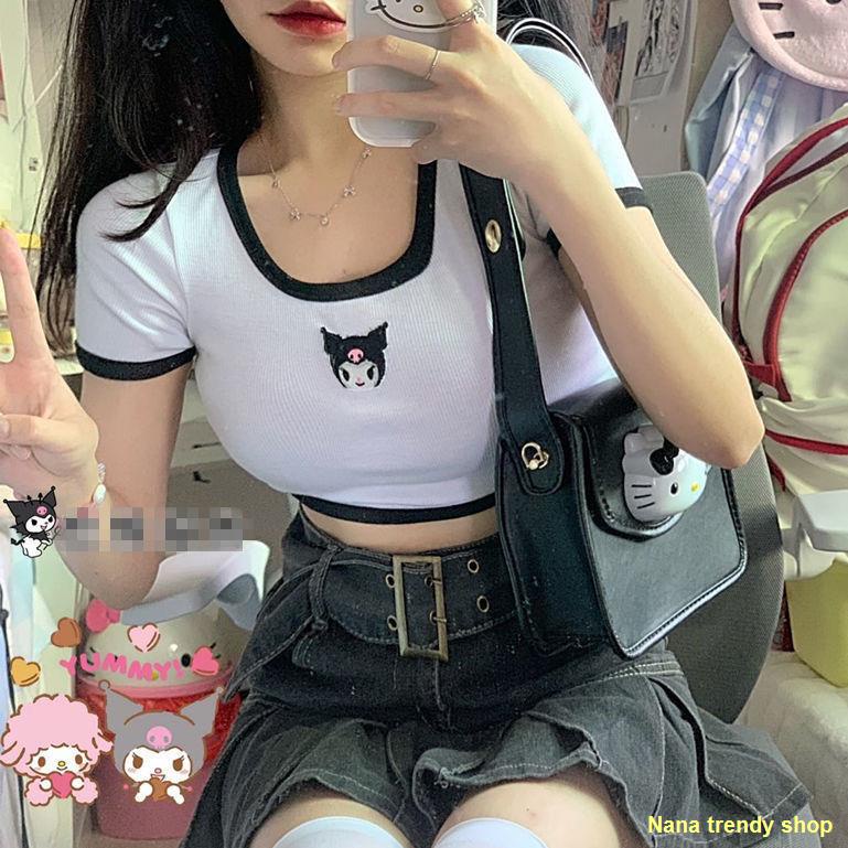 พร้อมส่ง #🔥Kulomi Short Japanese Soft Girl Slim Hot Girl เสื้อยืดแขนสั้น Casual Top Women