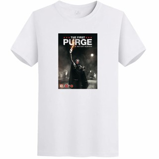 เสื้อคนอ้วนผญ โปสเตอร์ภาพยนตร์ Purge ครั้งแรกผู้ชายเสื้อยืดกราฟิกเสื้อยืดคอโอเสื้อยืดขนาดใหญ่เสื้อยืด Tees Tops ฤดูร้อนถ