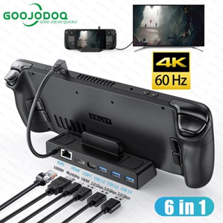 Goojodoq Steam Deck Docking Station ขาตั้งฐานทีวี 6 in 1 Hub Holder Dock 30Hz / 60Hz รองรับ USB-C RJ45 Ethernet สำหรับคอนโซล Steam Deck