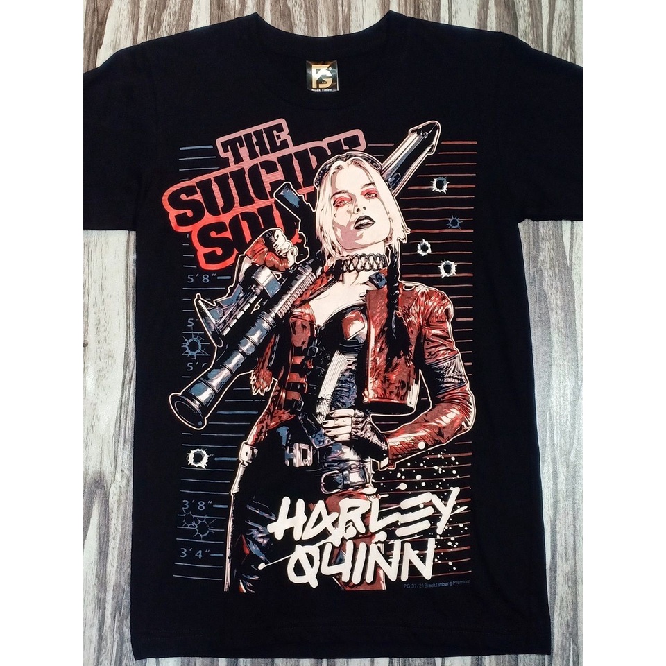 PG37 SUICIDE SQUAD HARLEY QUINN BAZOOKA TRIGGER CRAZY MOVIE EDITION เสื้อยืดผ้าฝ้ายสีดําเกรด
